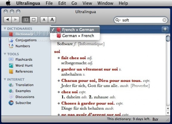 Ultralingua French-German Dictionary screenshot