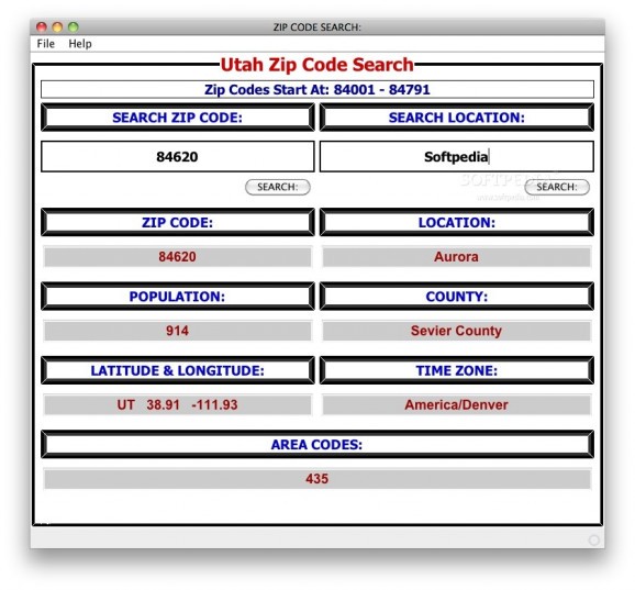 Utah Zip Code Search screenshot