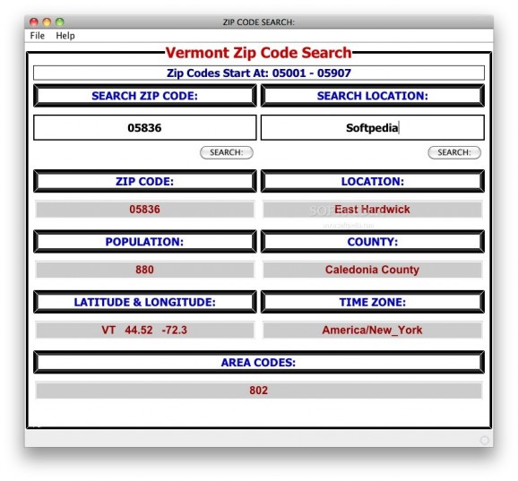 Vermont Zip Code Search screenshot