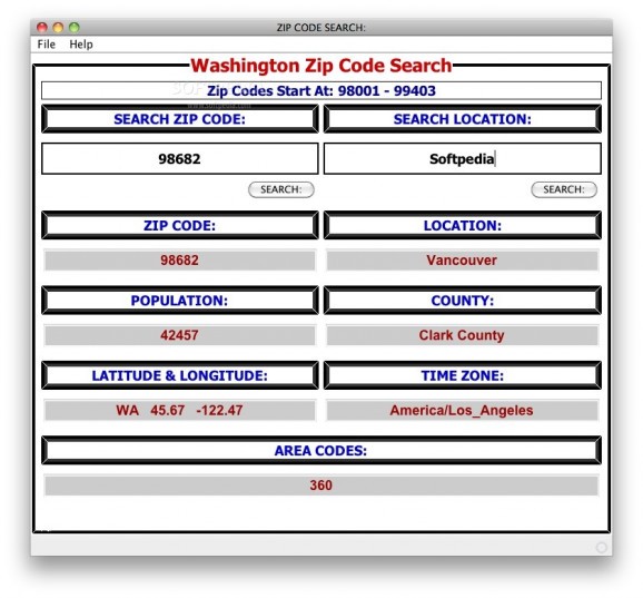 Washington Zip Code Search screenshot