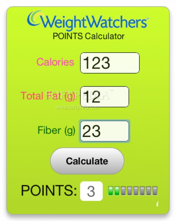 Weight Watchers Points Calculator screenshot