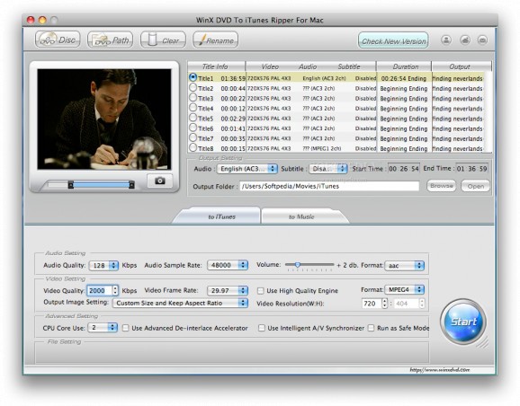 WinX DVD to iTunes Ripper screenshot