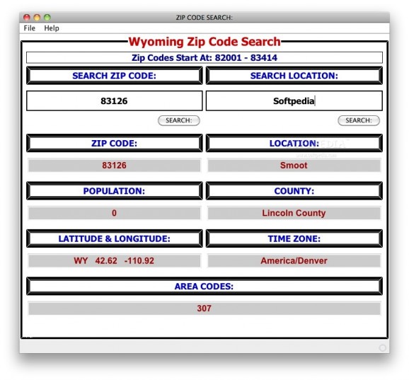 Wyoming Zip Code Search screenshot